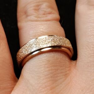 NEW Stainless Steel Sparkling Rose Gold-Tone Spinner Ring